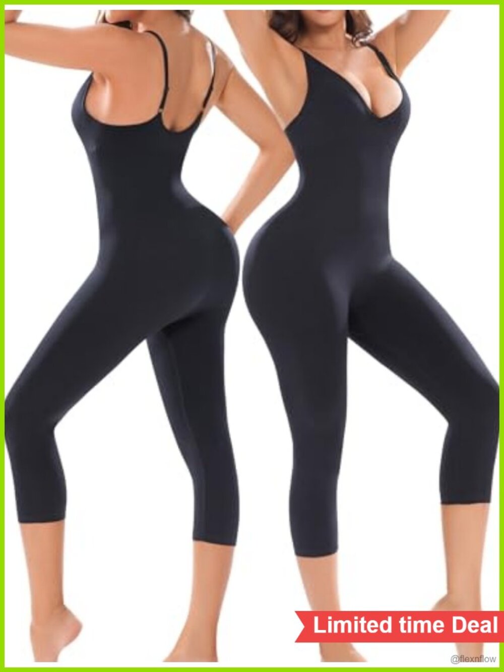 Seamless Workout Jumpsuit Deep V-Neck Ribbed Bodycon Yoga